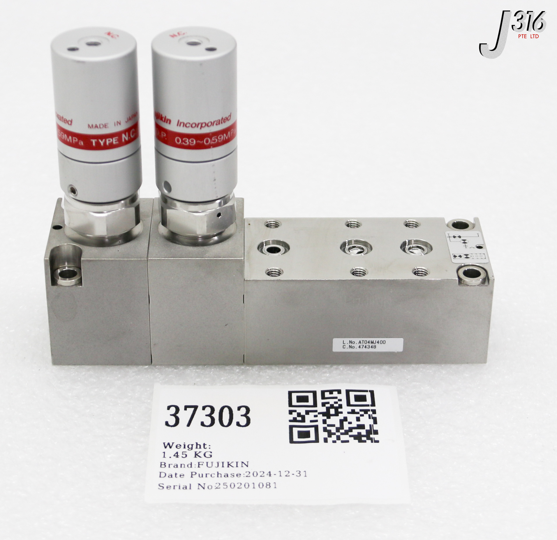 37303 FUJIKIN 5-PORT BLOCK VALVE, TYPE N.C., O.P. 0.39~0.59MPa